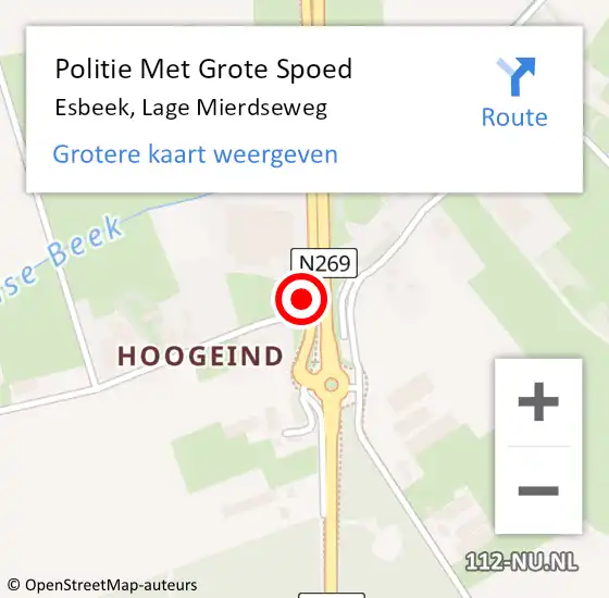 Locatie op kaart van de 112 melding: Politie Met Grote Spoed Naar Esbeek, Lage Mierdseweg op 23 april 2022 17:55