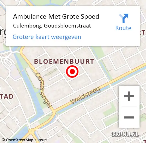 Locatie op kaart van de 112 melding: Ambulance Met Grote Spoed Naar Culemborg, Goudsbloemstraat op 23 april 2022 18:13