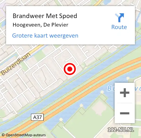 Locatie op kaart van de 112 melding: Brandweer Met Spoed Naar Hoogeveen, De Plevier op 23 april 2022 18:21