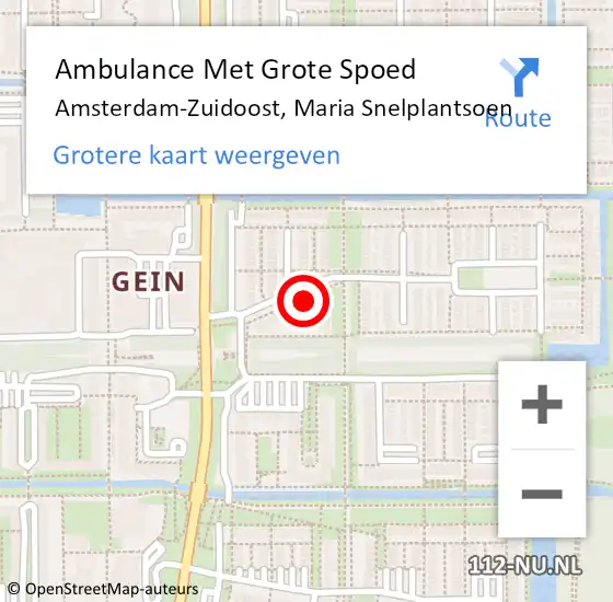 Locatie op kaart van de 112 melding: Ambulance Met Grote Spoed Naar Amsterdam-Zuidoost, Maria Snelplantsoen op 23 april 2022 18:48