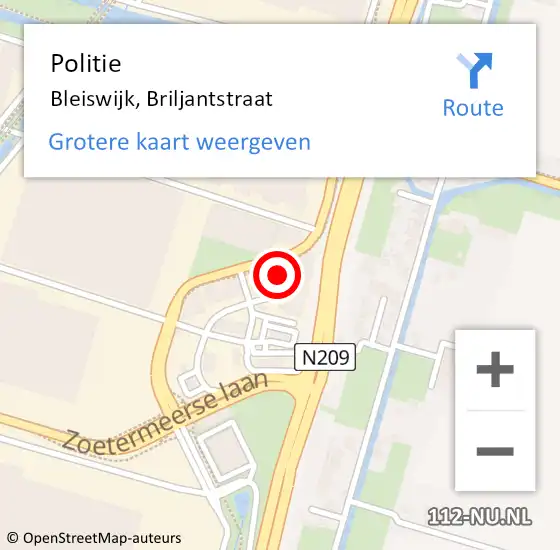 Locatie op kaart van de 112 melding: Politie Bleiswijk, Briljantstraat op 23 april 2022 18:49