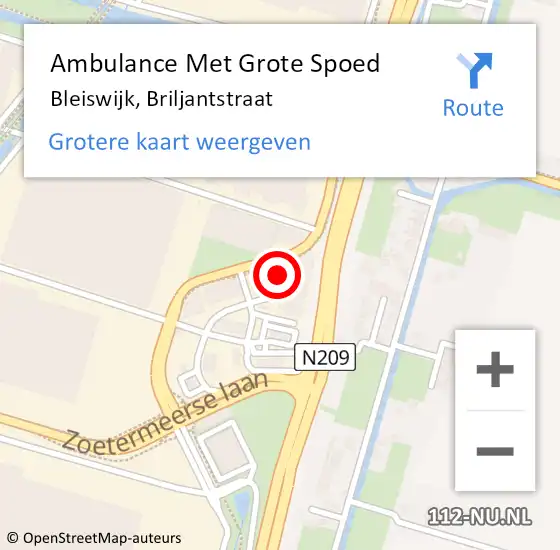 Locatie op kaart van de 112 melding: Ambulance Met Grote Spoed Naar Bleiswijk, Briljantstraat op 23 april 2022 18:50