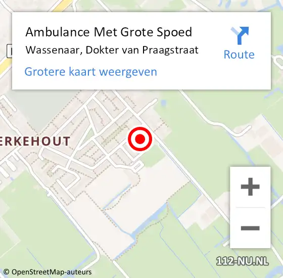 Locatie op kaart van de 112 melding: Ambulance Met Grote Spoed Naar Wassenaar, Dokter van Praagstraat op 23 april 2022 18:51