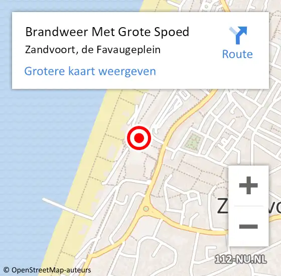 Locatie op kaart van de 112 melding: Brandweer Met Grote Spoed Naar Zandvoort, de Favaugeplein op 23 april 2022 18:51