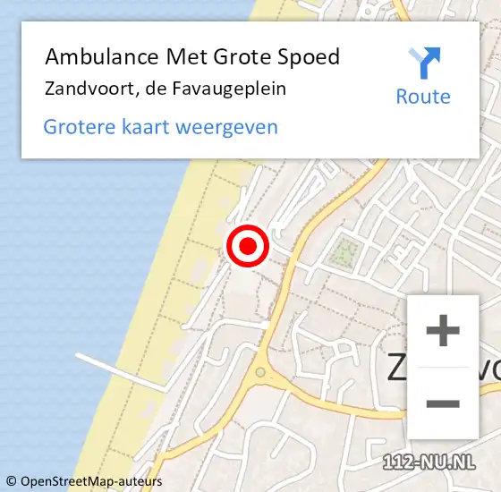 Locatie op kaart van de 112 melding: Ambulance Met Grote Spoed Naar Zandvoort, de Favaugeplein op 23 april 2022 18:51