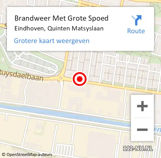 Locatie op kaart van de 112 melding: Brandweer Met Grote Spoed Naar Eindhoven, Quinten Matsyslaan op 23 april 2022 18:55
