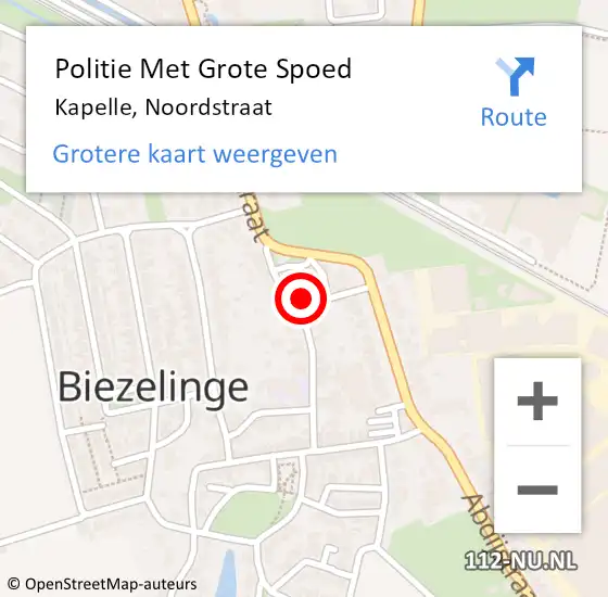 Locatie op kaart van de 112 melding: Politie Met Grote Spoed Naar Kapelle, Noordstraat op 23 april 2022 19:03