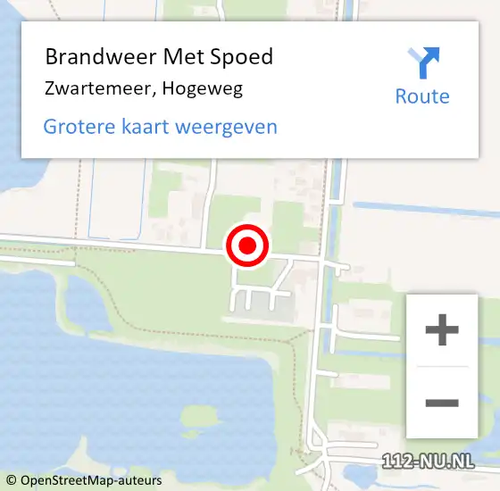 Locatie op kaart van de 112 melding: Brandweer Met Spoed Naar Zwartemeer, Hogeweg op 23 april 2022 19:17