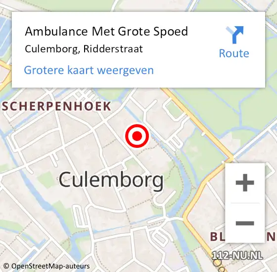 Locatie op kaart van de 112 melding: Ambulance Met Grote Spoed Naar Culemborg, Ridderstraat op 23 april 2022 19:33