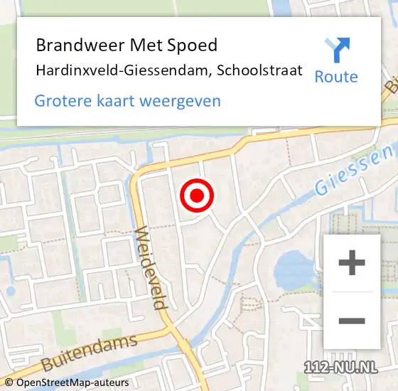 Locatie op kaart van de 112 melding: Brandweer Met Spoed Naar Hardinxveld-Giessendam, Schoolstraat op 23 april 2022 19:42