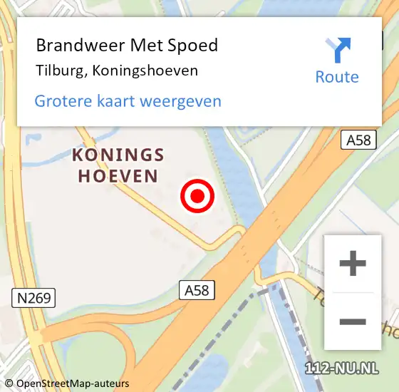 Locatie op kaart van de 112 melding: Brandweer Met Spoed Naar Tilburg, Koningshoeven op 23 april 2022 19:45