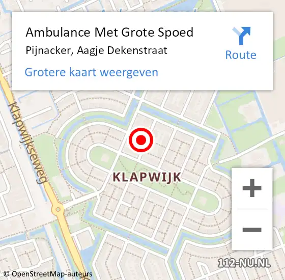 Locatie op kaart van de 112 melding: Ambulance Met Grote Spoed Naar Pijnacker, Aagje Dekenstraat op 23 april 2022 19:50