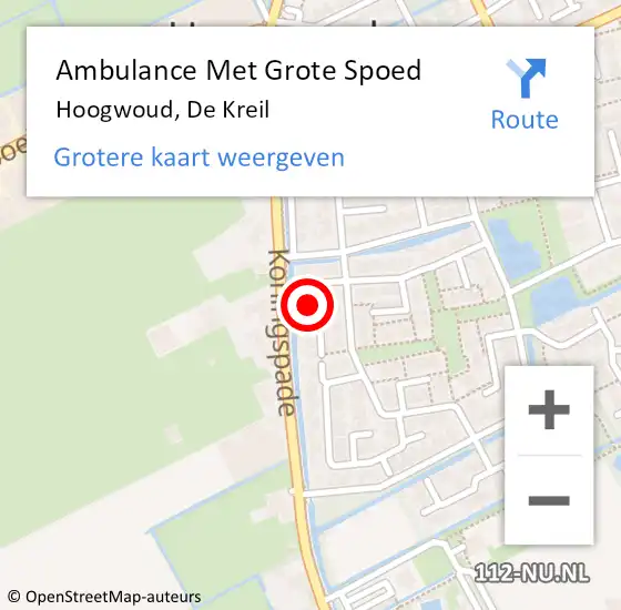 Locatie op kaart van de 112 melding: Ambulance Met Grote Spoed Naar Hoogwoud, De Kreil op 23 april 2022 20:35