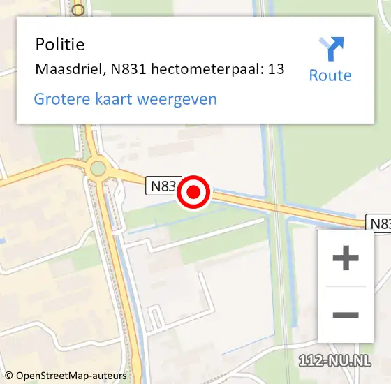 Locatie op kaart van de 112 melding: Politie Maasdriel, N831 hectometerpaal: 13 op 23 april 2022 20:41