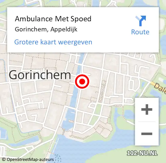 Locatie op kaart van de 112 melding: Ambulance Met Spoed Naar Gorinchem, Appeldijk op 23 april 2022 20:55