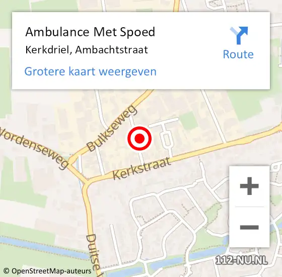 Locatie op kaart van de 112 melding: Ambulance Met Spoed Naar Kerkdriel, Ambachtstraat op 23 april 2022 20:57