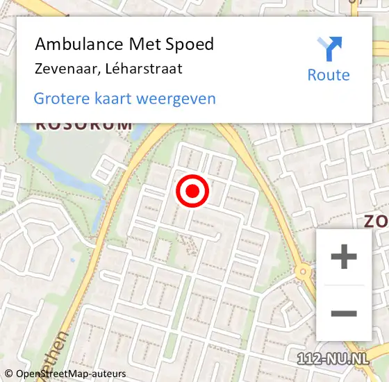 Locatie op kaart van de 112 melding: Ambulance Met Spoed Naar Zevenaar, Léharstraat op 23 april 2022 21:11