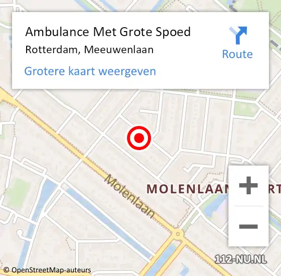 Locatie op kaart van de 112 melding: Ambulance Met Grote Spoed Naar Rotterdam, Meeuwenlaan op 23 april 2022 21:18