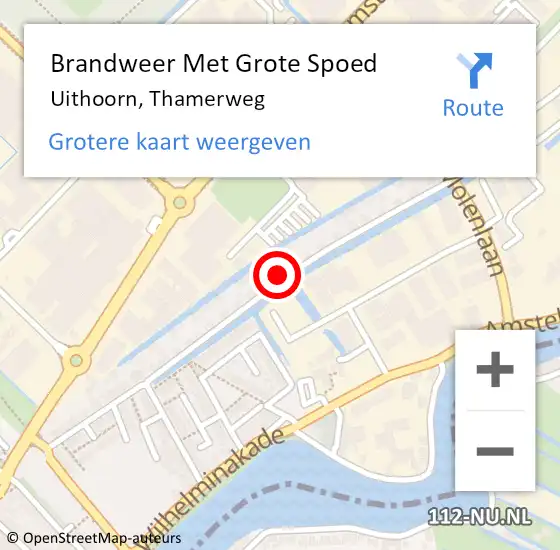 Locatie op kaart van de 112 melding: Brandweer Met Grote Spoed Naar Uithoorn, Thamerweg op 23 april 2022 21:28