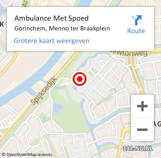 Locatie op kaart van de 112 melding: Ambulance Met Spoed Naar Gorinchem, Menno ter Braakplein op 23 april 2022 21:41