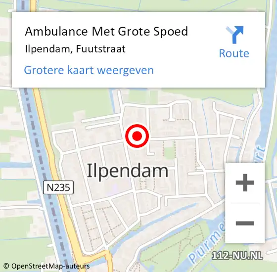 Locatie op kaart van de 112 melding: Ambulance Met Grote Spoed Naar Ilpendam, Fuutstraat op 23 april 2022 21:43
