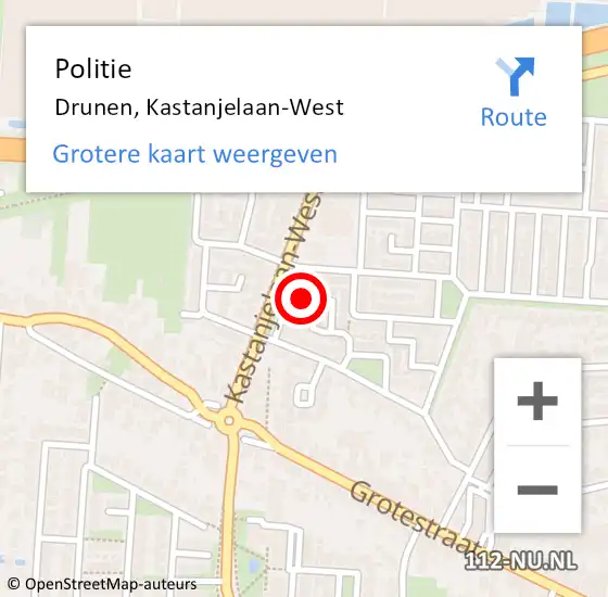 Locatie op kaart van de 112 melding: Politie Drunen, Kastanjelaan-West op 23 april 2022 21:59