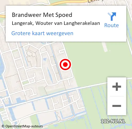 Locatie op kaart van de 112 melding: Brandweer Met Spoed Naar Langerak, Wouter van Langherakelaan op 23 april 2022 22:06