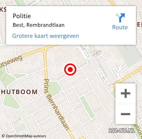 Locatie op kaart van de 112 melding: Politie Best, Rembrandtlaan op 23 april 2022 22:17