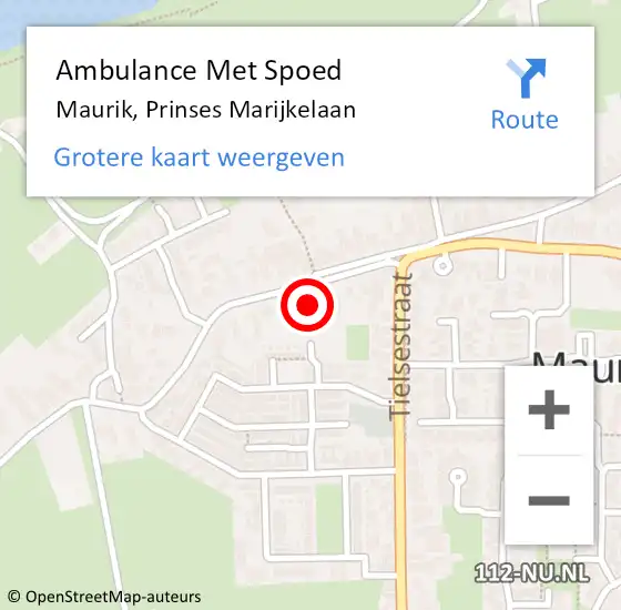 Locatie op kaart van de 112 melding: Ambulance Met Spoed Naar Maurik, Prinses Marijkelaan op 15 juli 2014 12:05