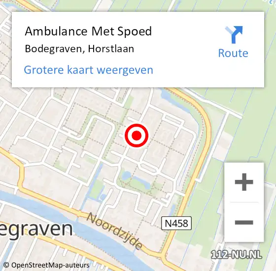 Locatie op kaart van de 112 melding: Ambulance Met Spoed Naar Bodegraven, Horstlaan op 23 april 2022 23:15