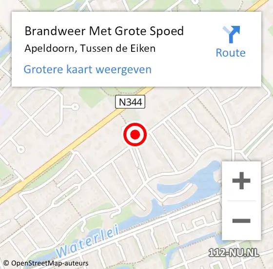 Locatie op kaart van de 112 melding: Brandweer Met Grote Spoed Naar Apeldoorn, Tussen de Eiken op 23 april 2022 23:22