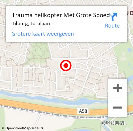 Locatie op kaart van de 112 melding: Trauma helikopter Met Grote Spoed Naar Tilburg, Juralaan op 23 april 2022 23:24