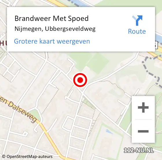 Locatie op kaart van de 112 melding: Brandweer Met Spoed Naar Nijmegen, Ubbergseveldweg op 23 april 2022 23:28