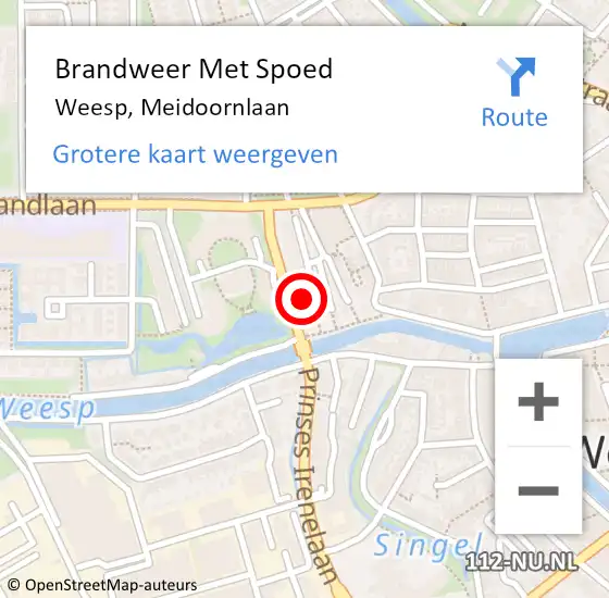 Locatie op kaart van de 112 melding: Brandweer Met Spoed Naar Weesp, Meidoornlaan op 24 april 2022 00:15