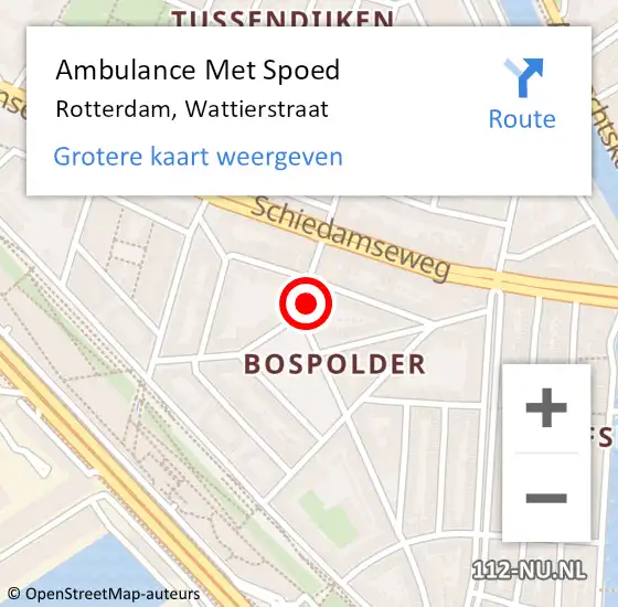 Locatie op kaart van de 112 melding: Ambulance Met Spoed Naar Rotterdam, Wattierstraat op 24 april 2022 00:31