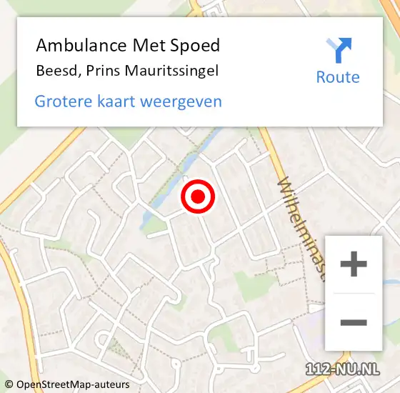 Locatie op kaart van de 112 melding: Ambulance Met Spoed Naar Beesd, Prins Mauritssingel op 24 april 2022 00:45