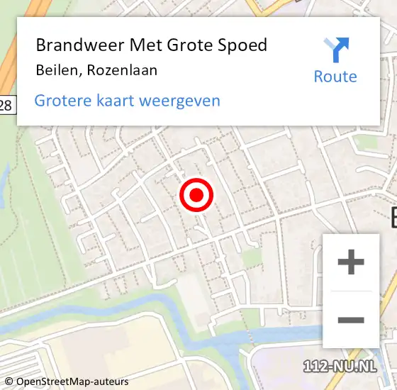 Locatie op kaart van de 112 melding: Brandweer Met Grote Spoed Naar Beilen, Rozenlaan op 24 april 2022 01:00