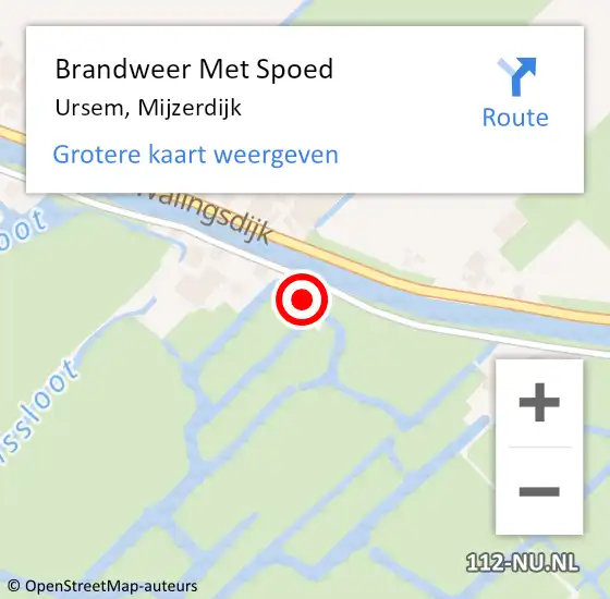 Locatie op kaart van de 112 melding: Brandweer Met Spoed Naar Ursem, Mijzerdijk op 24 april 2022 01:09