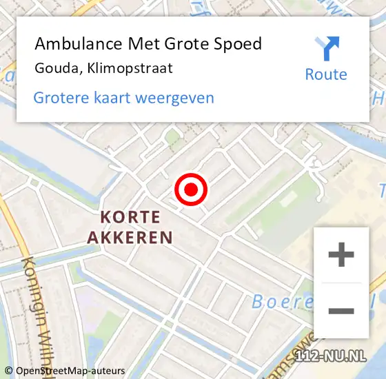 Locatie op kaart van de 112 melding: Ambulance Met Grote Spoed Naar Gouda, Klimopstraat op 24 april 2022 01:15