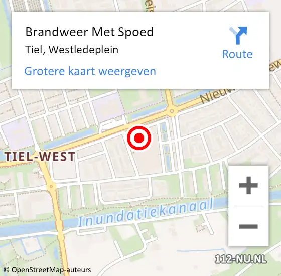 Locatie op kaart van de 112 melding: Brandweer Met Spoed Naar Tiel, Westledeplein op 24 april 2022 01:16