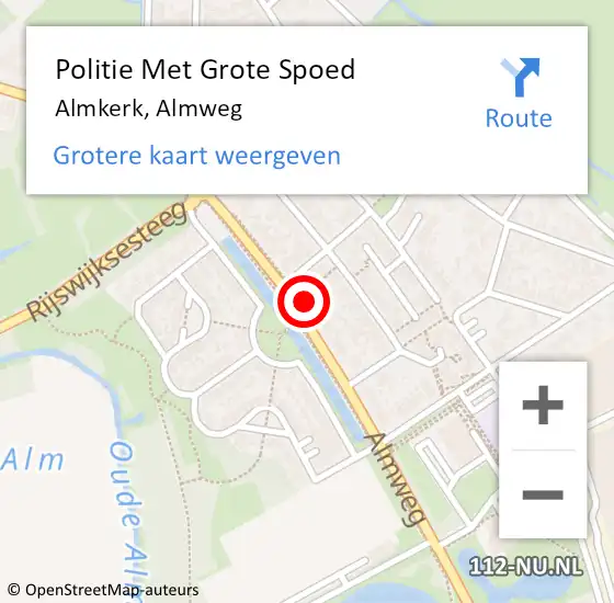 Locatie op kaart van de 112 melding: Politie Met Grote Spoed Naar Almkerk, Almweg op 24 april 2022 01:27