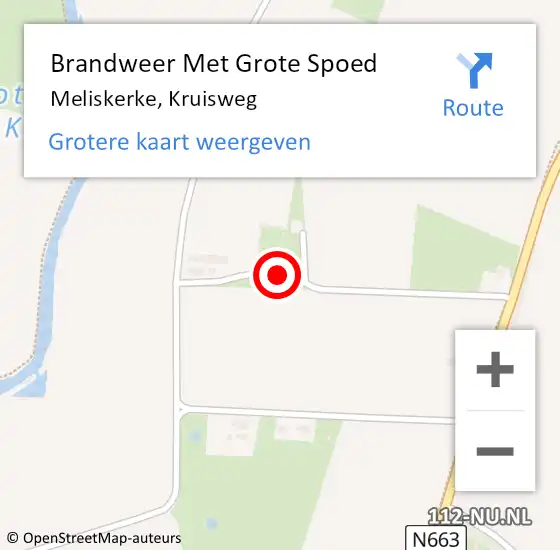 Locatie op kaart van de 112 melding: Brandweer Met Grote Spoed Naar Meliskerke, Kruisweg op 24 april 2022 01:38