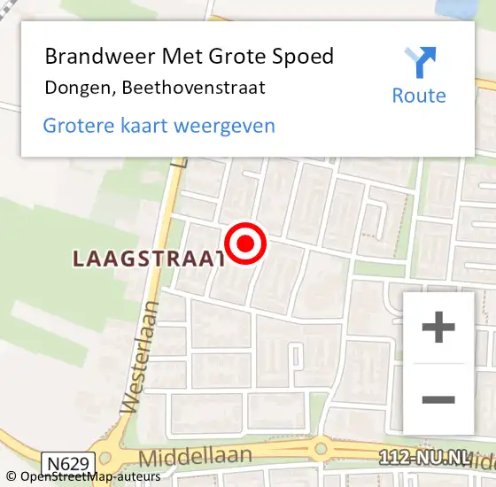 Locatie op kaart van de 112 melding: Brandweer Met Grote Spoed Naar Dongen, Beethovenstraat op 24 april 2022 01:48