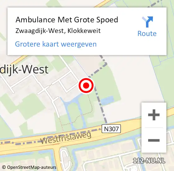Locatie op kaart van de 112 melding: Ambulance Met Grote Spoed Naar Zwaagdijk-West, Klokkeweit op 24 april 2022 01:49