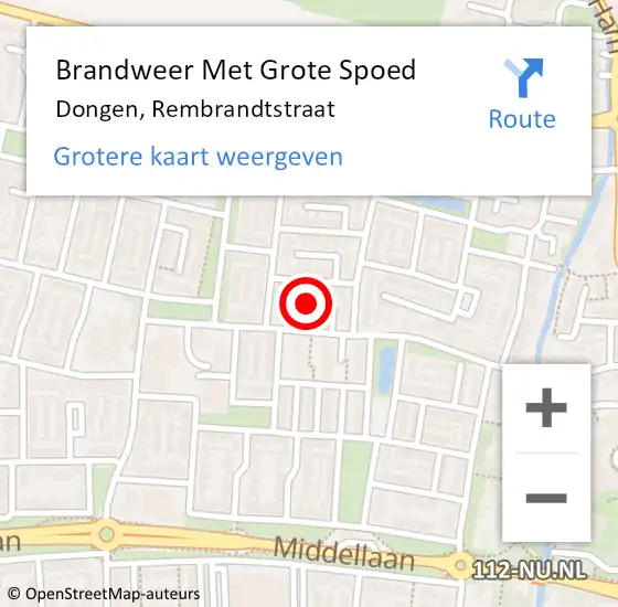 Locatie op kaart van de 112 melding: Brandweer Met Grote Spoed Naar Dongen, Rembrandtstraat op 24 april 2022 01:52