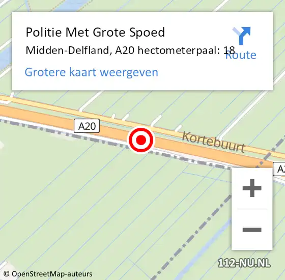 Locatie op kaart van de 112 melding: Politie Met Grote Spoed Naar Midden-Delfland, A20 hectometerpaal: 18 op 24 april 2022 02:24