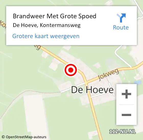 Locatie op kaart van de 112 melding: Brandweer Met Grote Spoed Naar De Hoeve, Kontermansweg op 24 april 2022 03:00