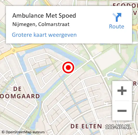 Locatie op kaart van de 112 melding: Ambulance Met Spoed Naar Nijmegen, Colmarstraat op 24 april 2022 03:40