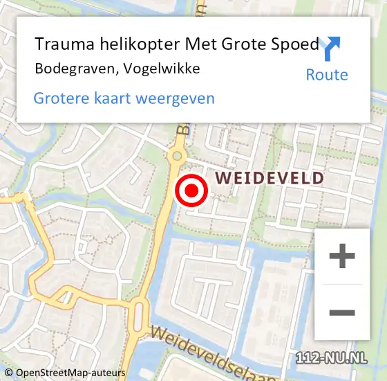 Locatie op kaart van de 112 melding: Trauma helikopter Met Grote Spoed Naar Bodegraven, Vogelwikke op 24 april 2022 04:06