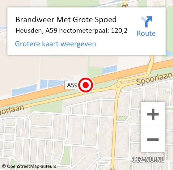 Locatie op kaart van de 112 melding: Brandweer Met Grote Spoed Naar Heusden, A59 hectometerpaal: 120,2 op 24 april 2022 04:13